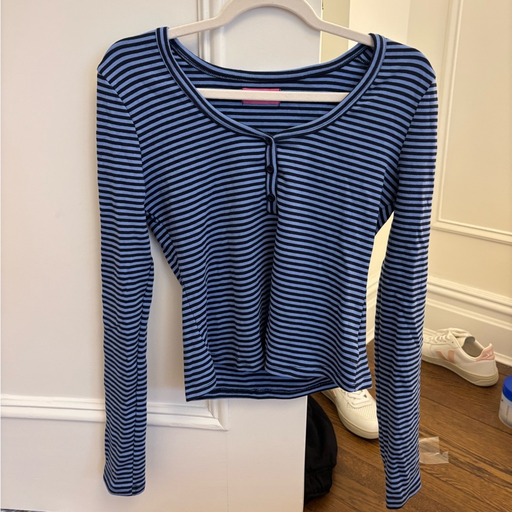 Edikted Blue and Black Striped Long-Sleeve Henley NWOT